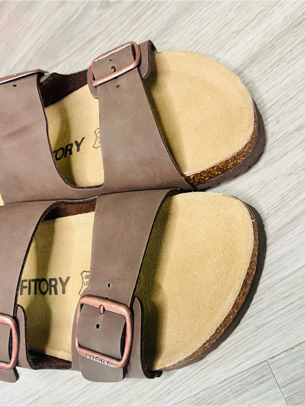 Fitory Sandals Mens Size 10 Brown Slide Adjustable Buckle Leather Comfort Casual